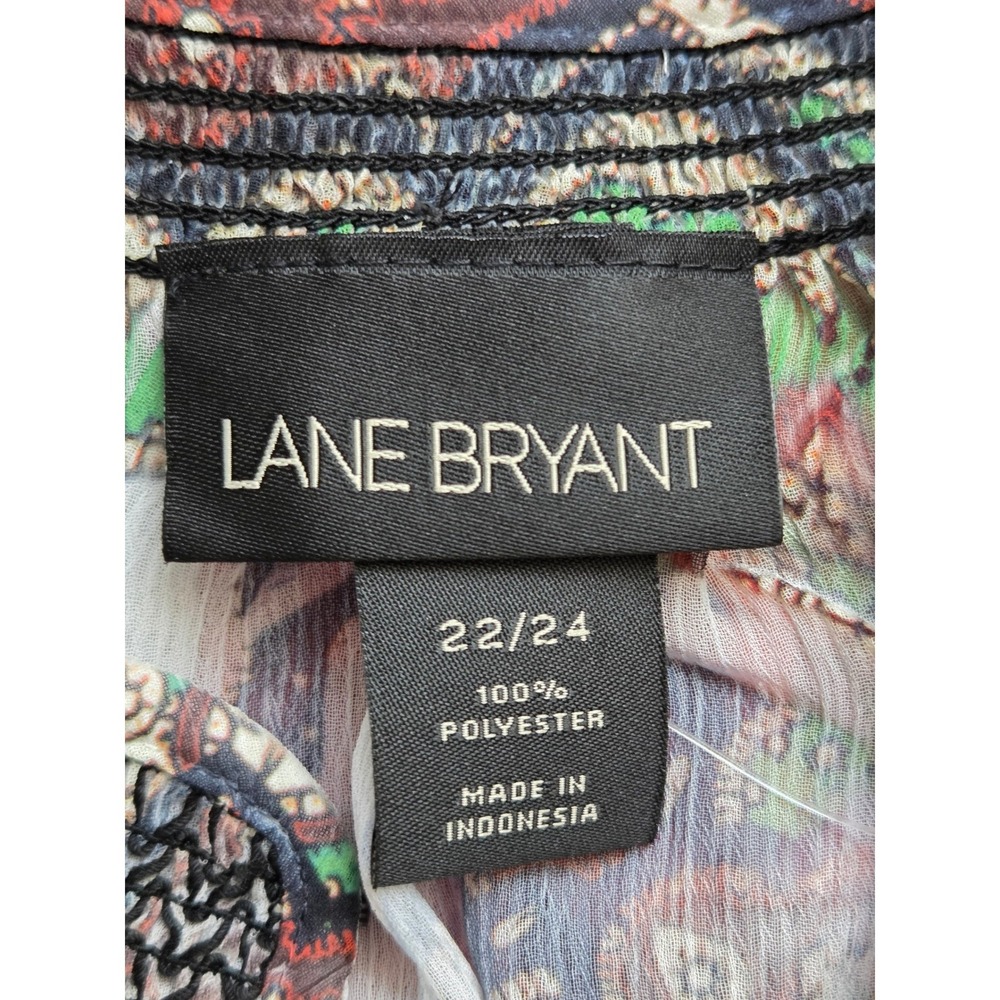 Lane Bryant Short Sleeve Blouse Smocked Embroidered Size 22/24 Red Multi NWT - Picture 5 of 7